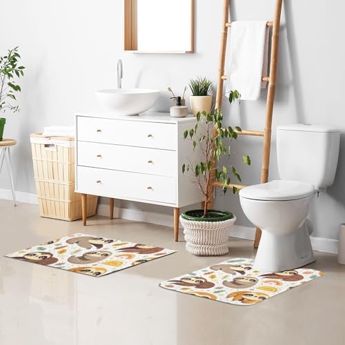 WELLDAY Bathroom Rug Sets 2 Piece Sloth Pattern