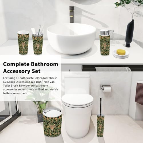 Boho Leopard Print Bathroom Accessory Set 6 Piece