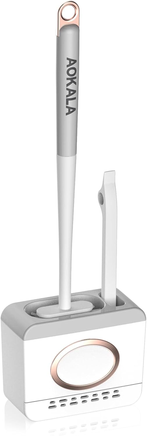 Aokala Toilet Bowl Cleaning Set - Silicone Brush with Holder Light Gray 1