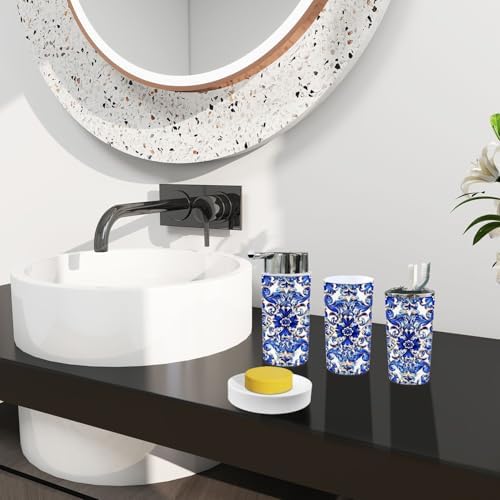 Boho Bathroom Accessory Set 6 Piece with Azulejo Design
