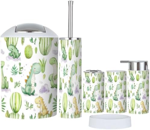 Boho Dinosaur Bathroom Accessory Set 6 Piece 1