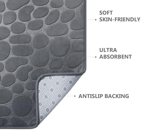 Neloodony Grey Small Bathroom Rug Non Slip Washable