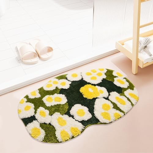 USTIDE Cute Green Floral Bath Mat 157x236 Inches