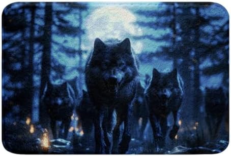 Feelyou Wolf Bathroom Rug 16x24 Animal Print Blue Bath Mat