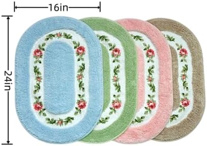 QMEAKMONY Rose Flower Shaggy Bath Mat Green 16x24 in