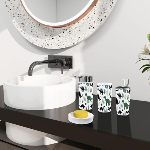 Boho Grunge Dinosaur Silhouette Bathroom Accessories Set 6 Piece