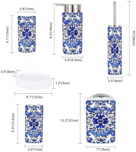 Boho Bathroom Accessory Set 6 Piece with Azulejo Design