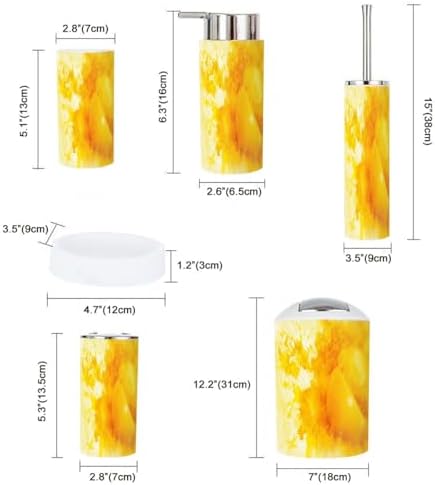 Boho 6-Piece Bathroom Accessory Set in Lemon Yellow and White