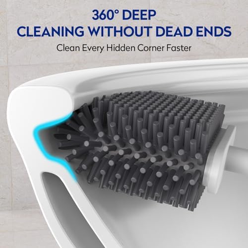 Aokala Toilet Bowl Cleaning Set - Silicone Brush with Holder Light Gray 1