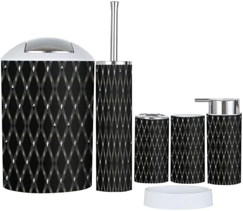Boho Bathroom Accessory Set 6 Piece Gray Plaid