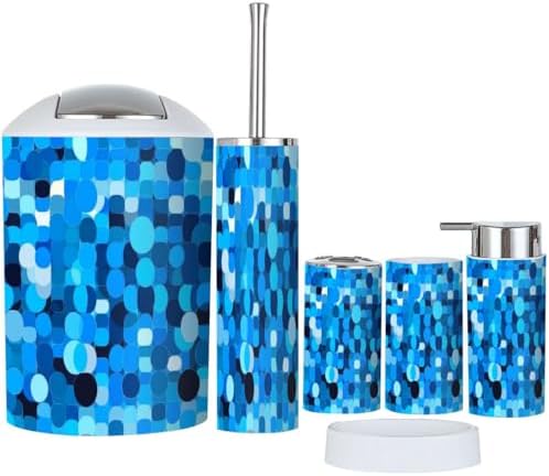 Boho Style 6 Piece Bathroom Accessory Set Blue Circles