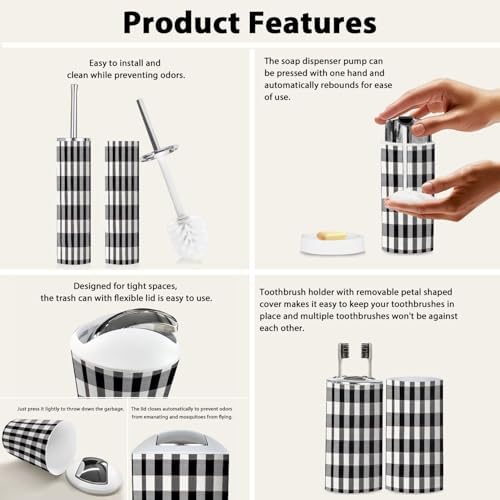 Boho Tartan Bathroom Accessory Set 6 Piece