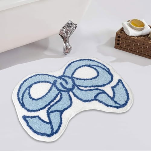 Urtlmaji Coquette Bow Rug 35x24 Blue Bath Mat