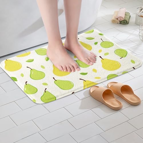 Erosebridal Green Yellow Pear Bath Mat Cartoon Print