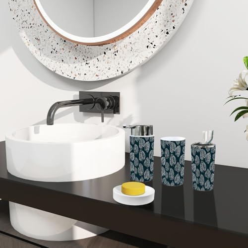 Boho White Monstera Leaf Bathroom Accessory Set 6 Piece