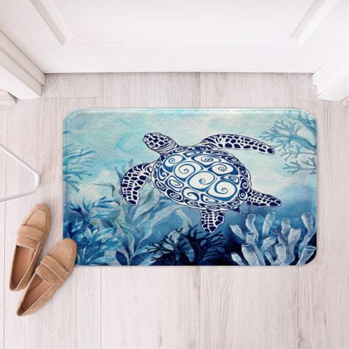 Feelyou Sea Turtle Bath Rug 16x24 Inch Teal Blue
