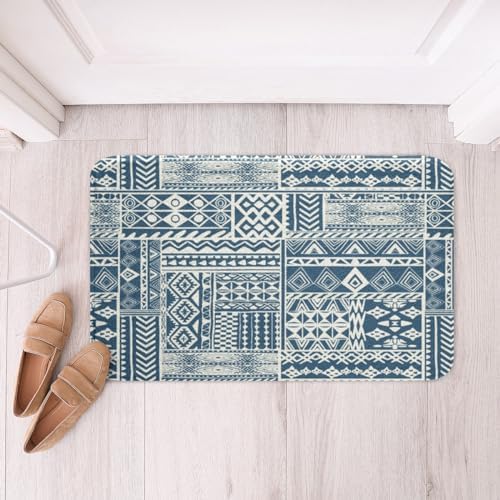 Feelyou Boho Bath Rugs - 16x24 Blue Aztec Design