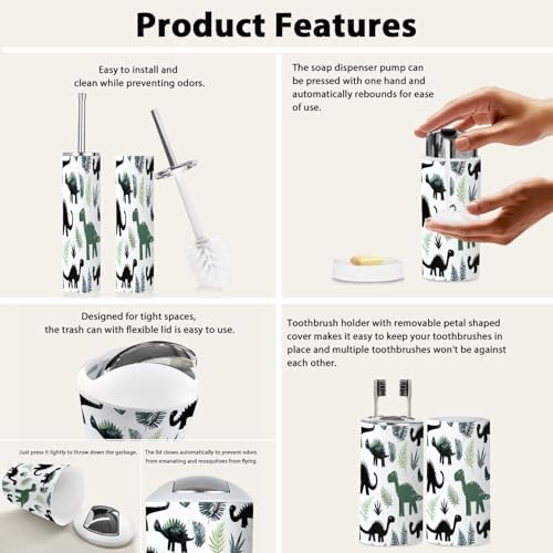 Boho Grunge Dinosaur Silhouette Bathroom Accessories Set 6 Piece