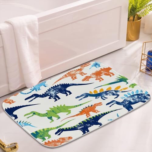 Funny Jurassic Dinosaur Bath Rug Non Slip Cartoon Kids Dino Theme 16x24 Inches
