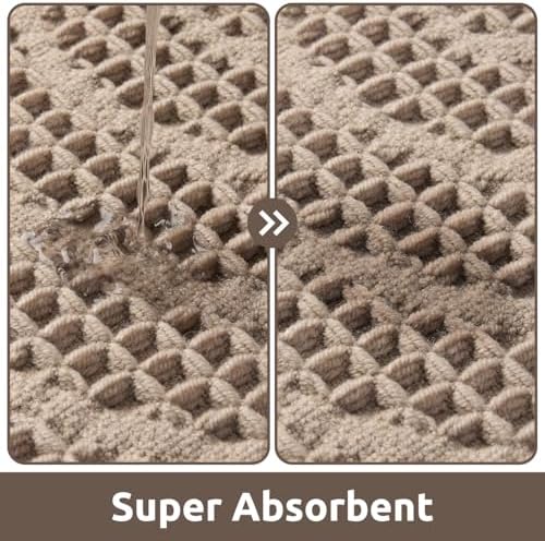 AMOAMI Waffle Bath Mat Non-Slip Absorbent Machine Washable Brown 17x40