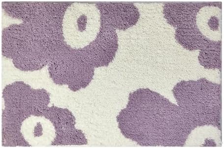 Wishtune Purple Flower Bath Rug 47x20 Non-Slip Microfiber Mat