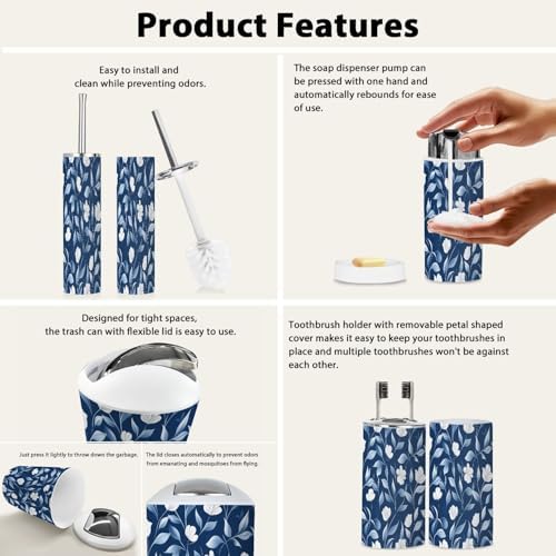 TRANQDEHOM 6 Piece Boho Dark Blue Bathroom Accessory Set