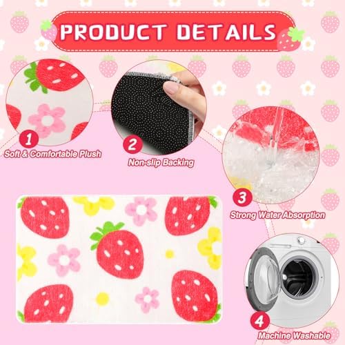 FEBSNOW Strawberry Flower Bath Mat Non-Slip 2756x165 Inch 1