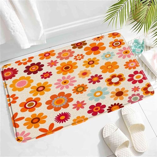 SATRTUD Orange Boho Floral Bath Mat 24x16 Inch