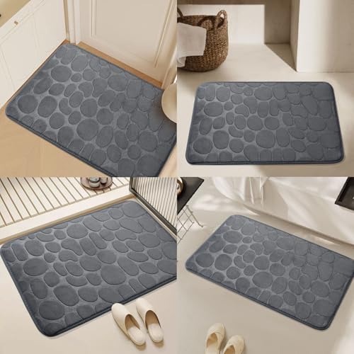 Neloodony Grey Small Bathroom Rug Non Slip Washable