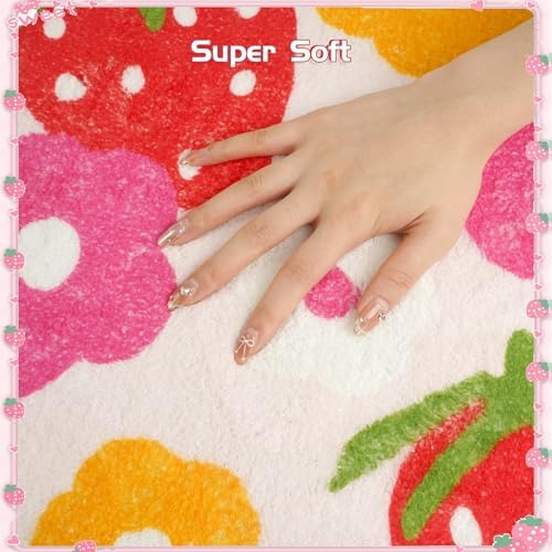 Cute Strawberry Flower Bath Mat Non-Slip Pink Bathroom Rug