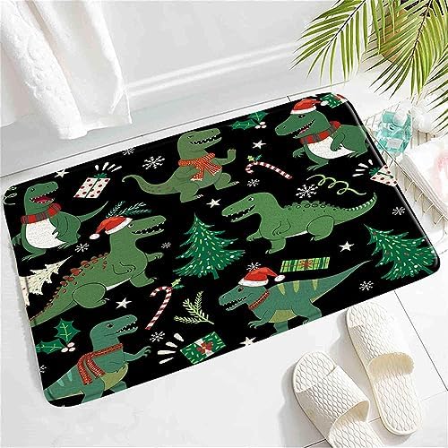 SATRTUD Christmas Dinosaur Bath Mat - 24x16 Inch Non-Slip Waterproof
