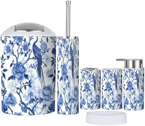 Boho Chinoiserie Bathroom Accessory Set 6 Piece