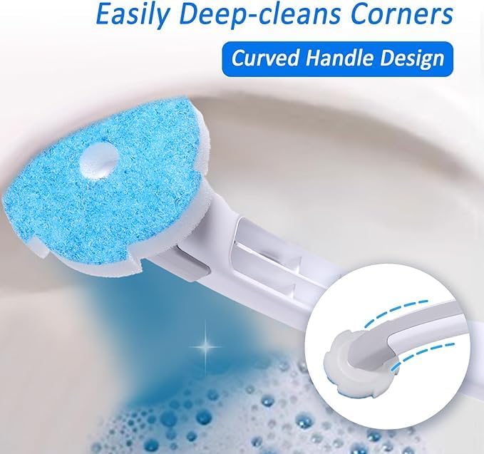 Disposable Toilet Brush Refills 32 Pcs - Compact Blue Scrubber Heads