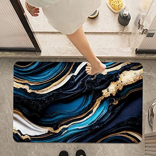 Blue Gold Liquid Marble Bath Mat Rug 16x24 Rectangle