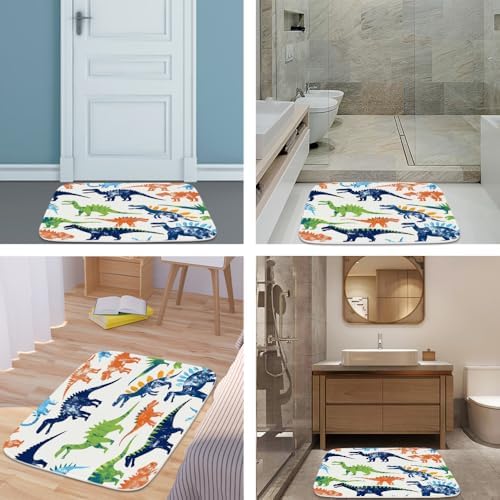 Funny Jurassic Dinosaur Bath Rug Non Slip Cartoon Kids Dino Theme 16x24 Inches