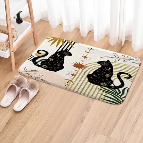 JAWO Boho Black Cat Bath Rug Non Slip 16x24