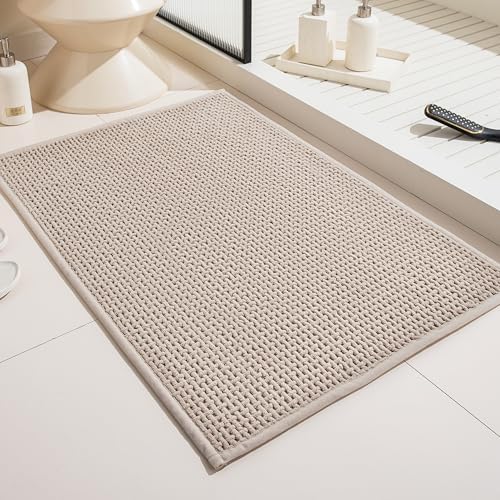 WARM HAVEN Beige Thin Bath Mat 16x24 Inch Non-Slip