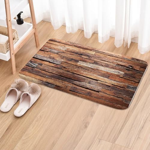 JAWO Coffee Brown Wooden Bath Rugs Non Slip