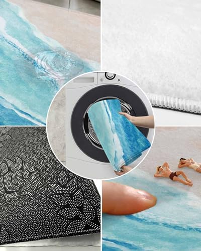 Summer Ocean Bath Rug - Blue Gradient Shaggy Non-Slip Floor Mat