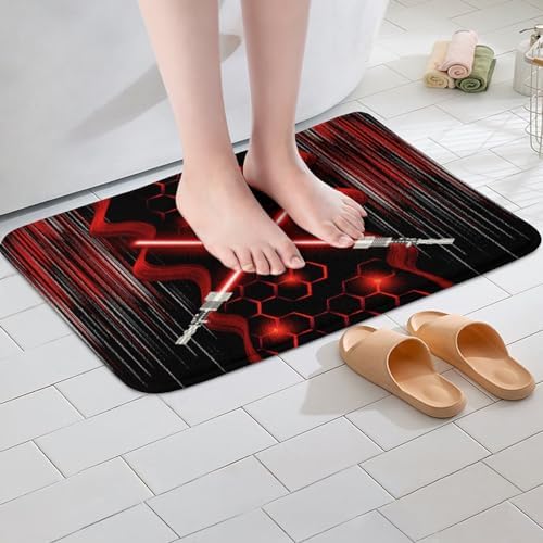 Feelyou Red and Black Geometry Bath Rug 16x24 Inch