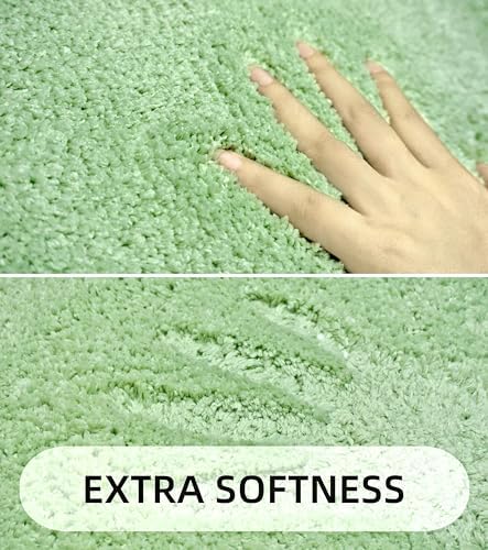 QMEAKMONY Rose Flower Shaggy Bath Mat Green 16x24 in