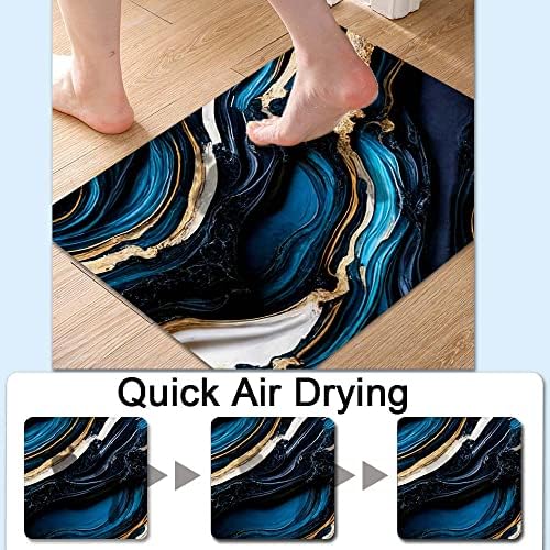 Blue Gold Liquid Marble Bath Mat Rug 16x24 Rectangle