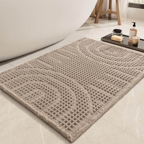 AMOAMI Waffle Bath Mat Non-Slip Absorbent Machine Washable Brown 17x40