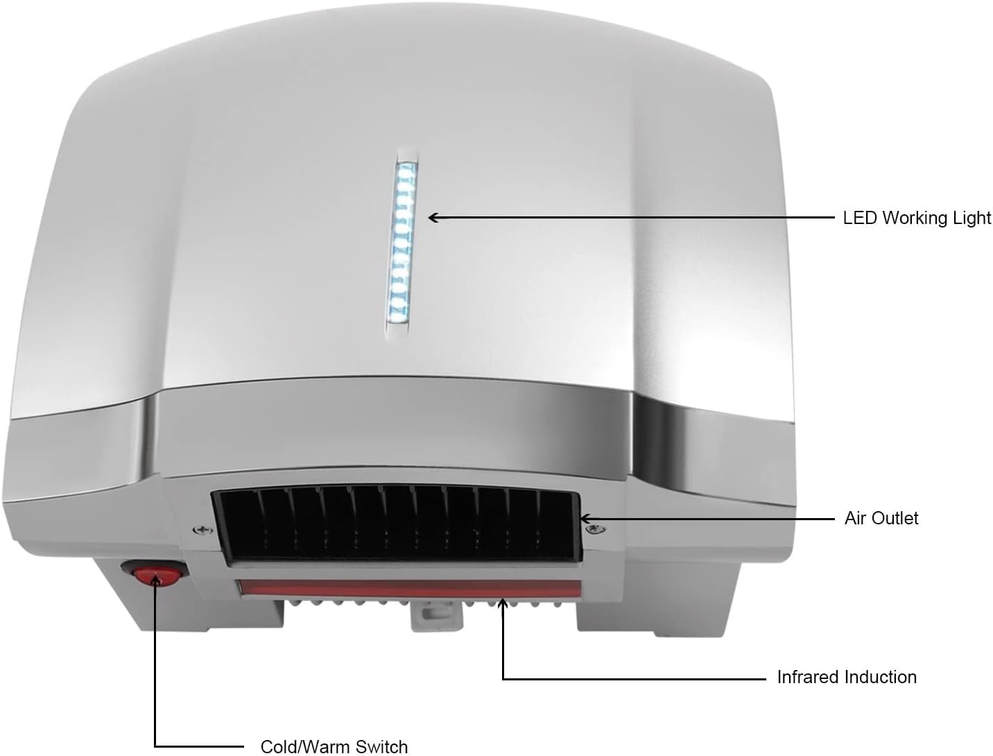 Whipin Electric Hand Dryer with LED Timer and 1800W Power
