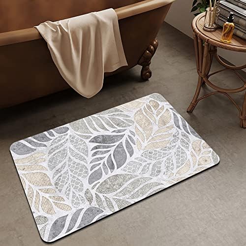 DJSOK Boho Leaves Bath Mat Rug Non-Slip Quick Drying