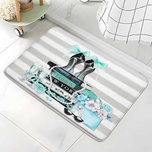 Modern Teal Stripe Bath Mat 178x295