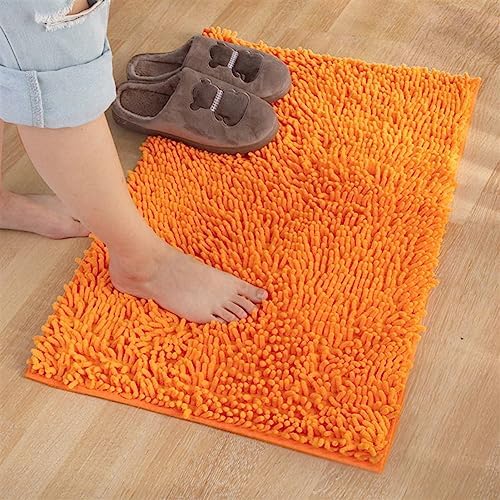Reyox Thick Chenille Bath Mat 16x26ft Non Slip Orange