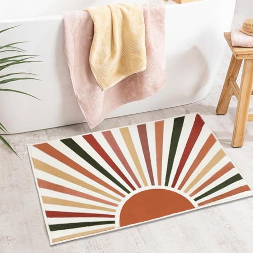 Modern Boho Bathroom Rug 16x24 Inch Non-Slip Plush Mat