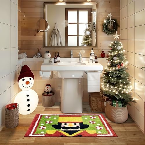 Christmas Bath Mat with Nutcracker Design 20x30 in Red