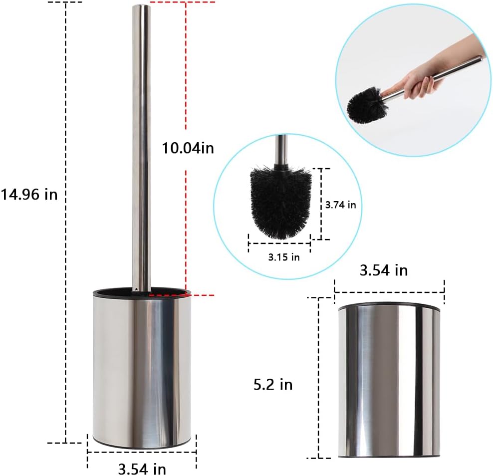 Loyled Toilet Brush with Holder 360 Deep Clean Anti-Drip Stainless Steel